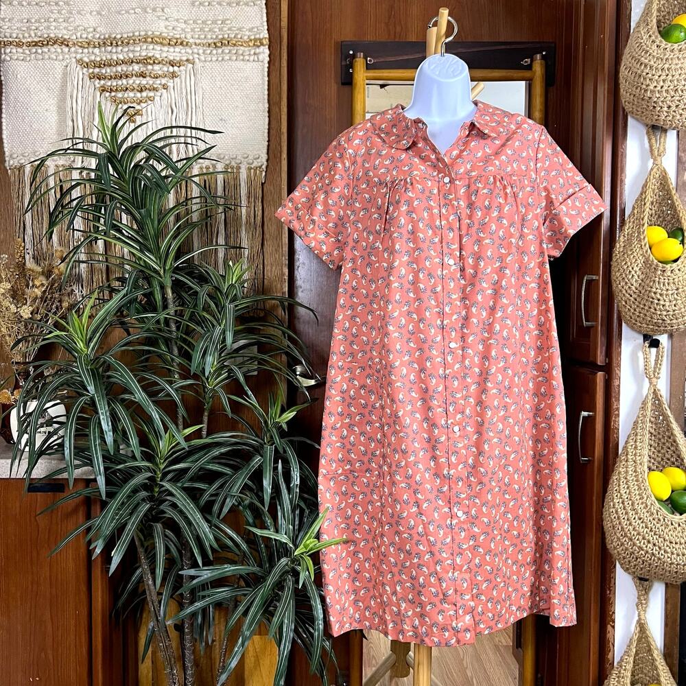 Vintage 70s Sears House Dress M NOS Peter Pan Collar Novelty Print Cottagecore